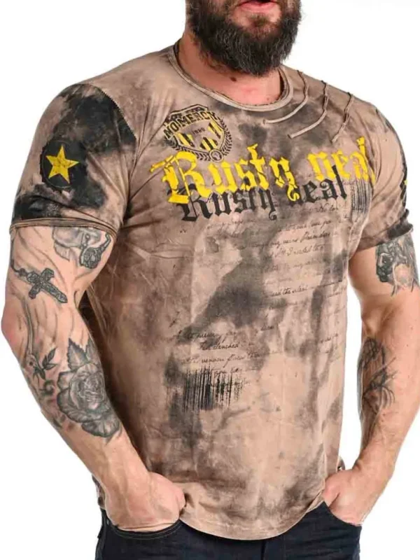 Baxtar T-Shirt - Brun/Gul^Rusty Neal Cheap