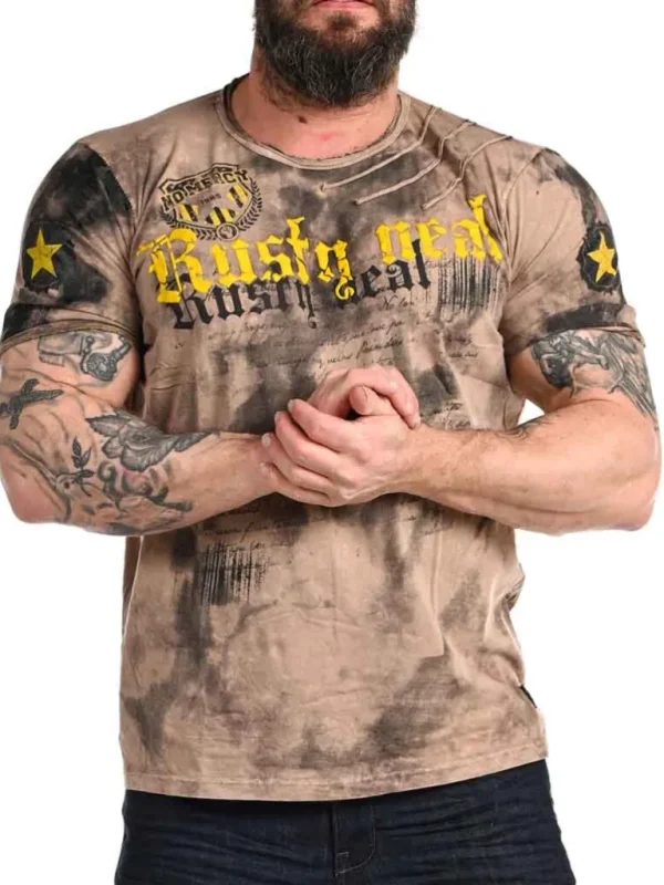 Baxtar T-Shirt - Brun/Gul^Rusty Neal Cheap