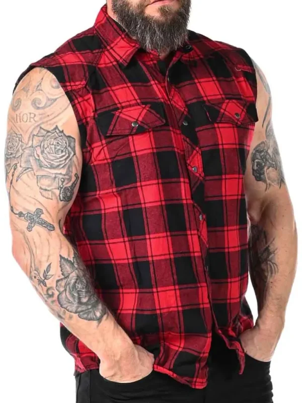 Checkshirt Sleeveless Skjorte - Rod/Sort^Urban Classics Shop