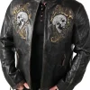 Rd Skull Flames Skindjakke - Sort^* Flash Sale