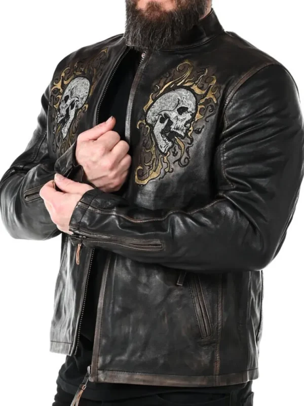 Rd Skull Flames Skindjakke - Sort^* Best