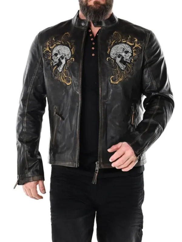 Rd Skull Flames Skindjakke - Sort^* Best