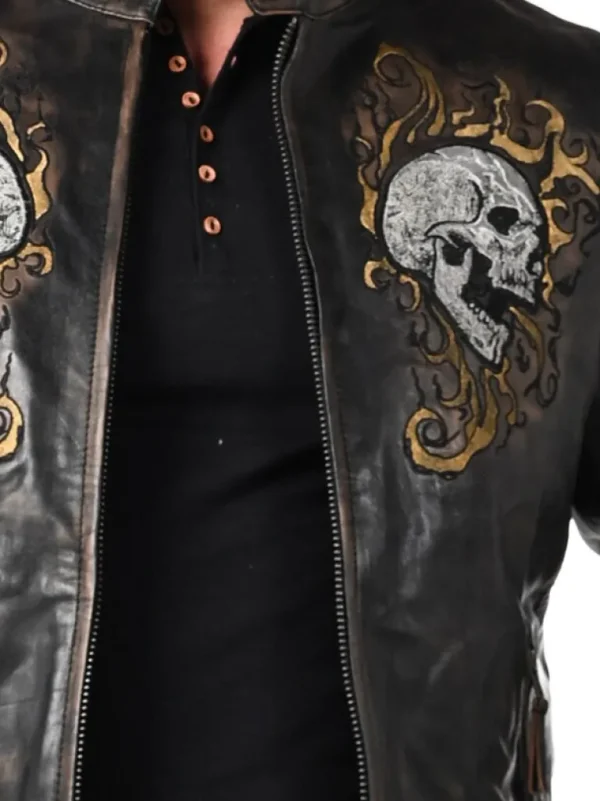 Rd Skull Flames Skindjakke - Sort^* Best