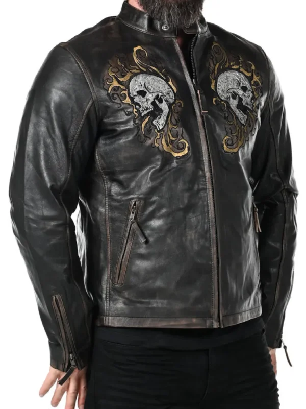 Rd Skull Flames Skindjakke - Sort^* Flash Sale