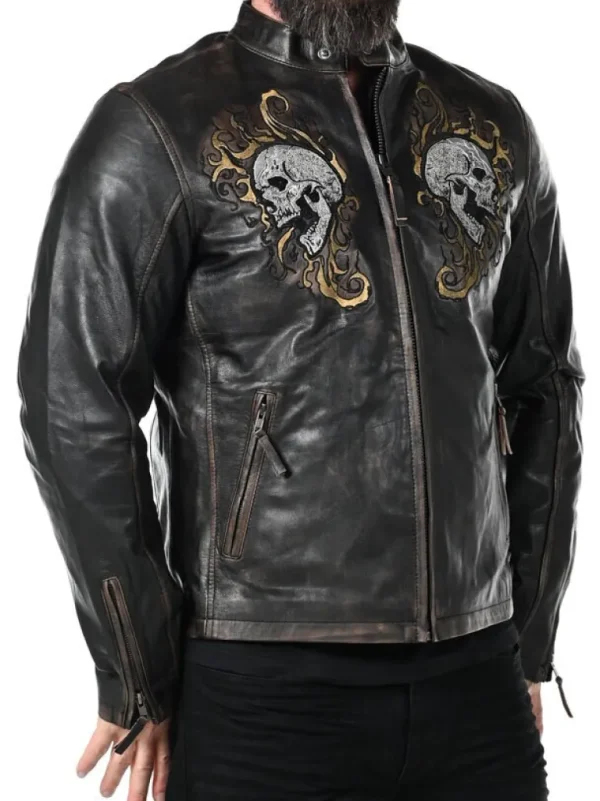 Rd Skull Flames Skindjakke - Sort^* Best