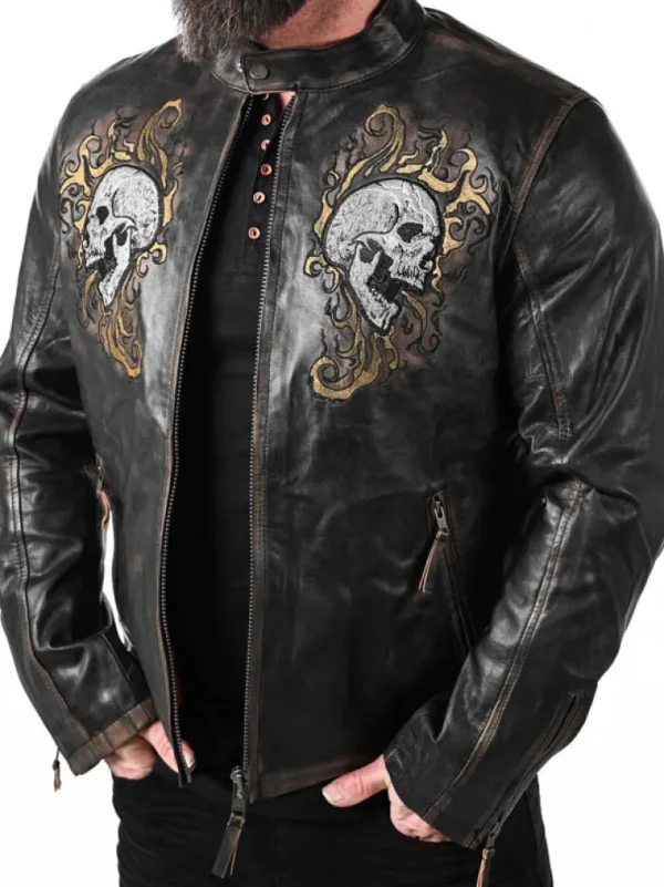 Rd Skull Flames Skindjakke - Sort^* Best