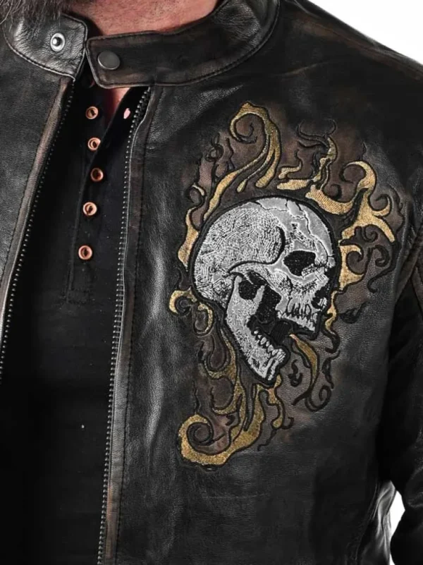 Rd Skull Flames Skindjakke - Sort^* Best