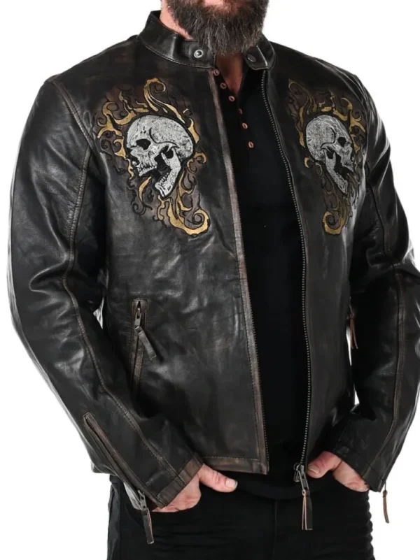 Rd Skull Flames Skindjakke - Sort^* Best