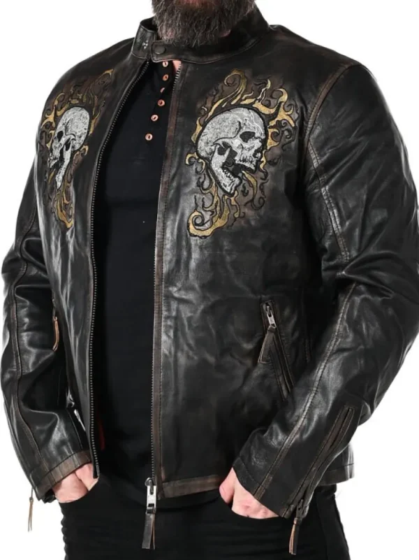 Rd Skull Flames Skindjakke - Sort^* Best