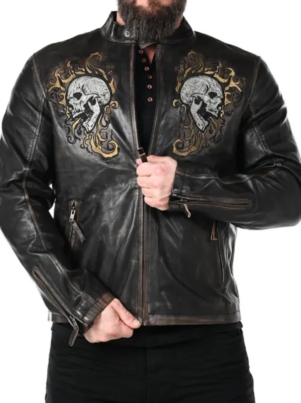 Rd Skull Flames Skindjakke - Sort^* Best