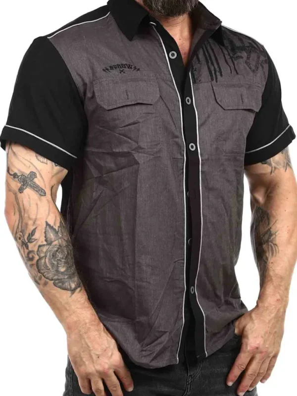 Skull Worker Kortaermet Skjorte - Morkegra^Hyraw Shop