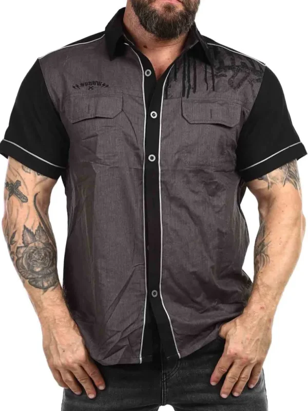 Skull Worker Kortaermet Skjorte - Morkegra^Hyraw Shop