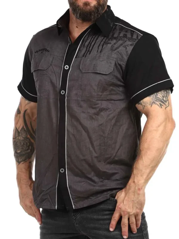 Skull Worker Kortaermet Skjorte - Morkegra^Hyraw Shop